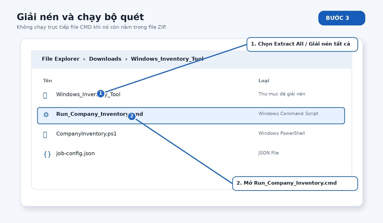 Giải nén ZIP và chạy Run 1map Inventory CMD