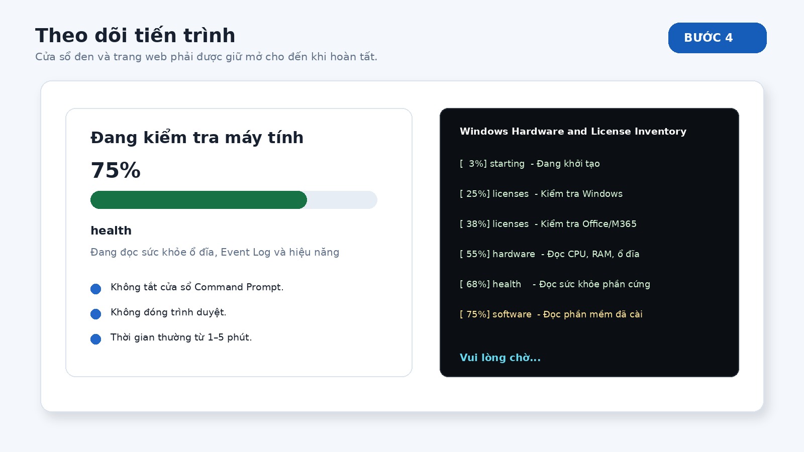 Theo dõi tiến trình trên trang web và cửa sổ Command Prompt